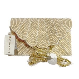 Anitik Kraft Cream Beaded Crossbody Purse/Clutch